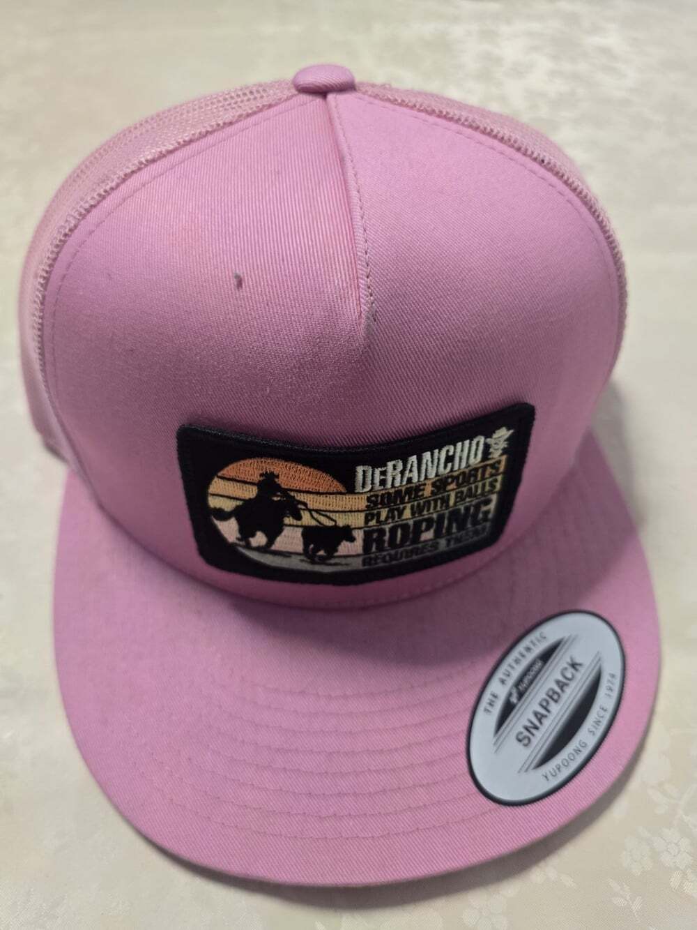 De Rancho Pink Western-Style Mesh Trucker Snapback Cap DERANCHO ROPING Patch